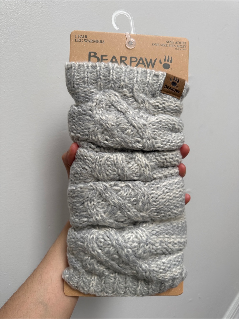 BearPaw Light Gray Cable Knit Leg Warmers